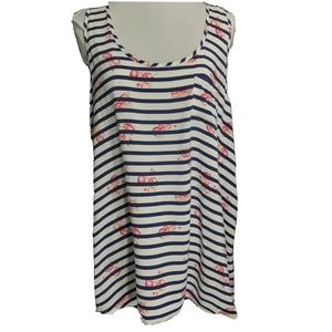 Kira Top T Back Navy White Stripes Shirt Red Roses Size Small